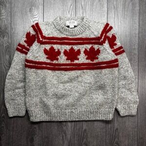 Yeti Hand Knitted Wool Sweater Mens Small Grey Red Maple Leaf Cowichan Nepal